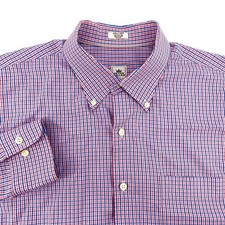 Peter Millar Men XL Button Down Shirt Hot Pink Blue Plaid Pattern Long Sleeve