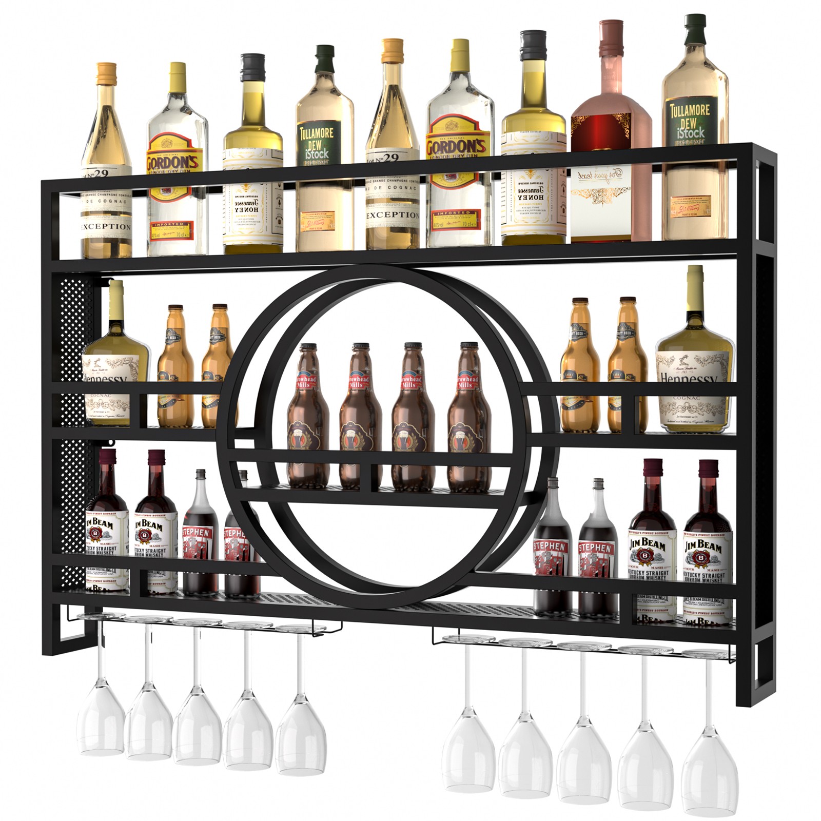 LED Wine Rack Bar Shelves Wall Mounted Kitchen Storage Rack 
