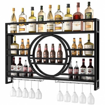 LED Wine Rack Bar Shelves Wall Mounted Kitchen Storage Rack +Wine Glass Holder