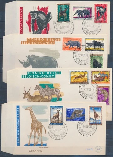 XE65769 Congo Belgium wildlife animals FDC's used