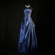 Strapless Navy Blue Satin Evening Gowns with Beaded Applique Formal Prom Dresses