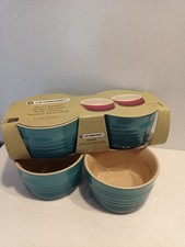 Le Creuset Stoneware Set Of 4 Ramekins  Carribbean Teal  New