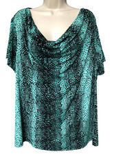 Jaclyn Smith Size 2X Green Black Print Cowl N...
