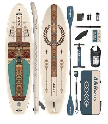 A&B Board Beige Classic Inflatable Stand Up Paddle Board with Accessories