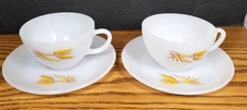 Vintage Fire King Ovenware Milk Glass Wheat Pattern Cup And Saucer lot of 2