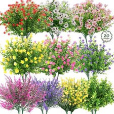 20 Bundles Realistic Artificial Flowers for Outdoors, UV Resistant No Fade Fa...