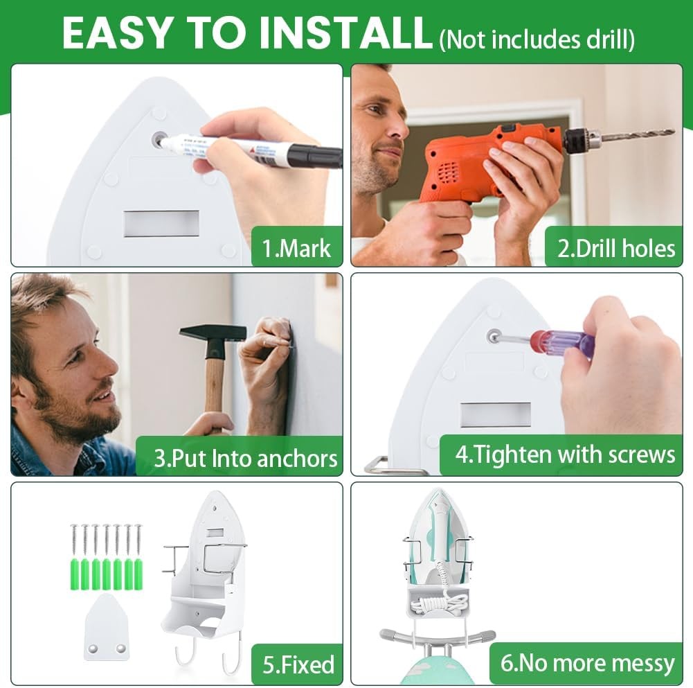 Ironing Board Hanger Wall Mount with Hooks Iron Holder Shelf Organizer Rack