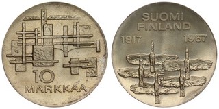 Finland 10 Markkaa 1967 Independence Silver
