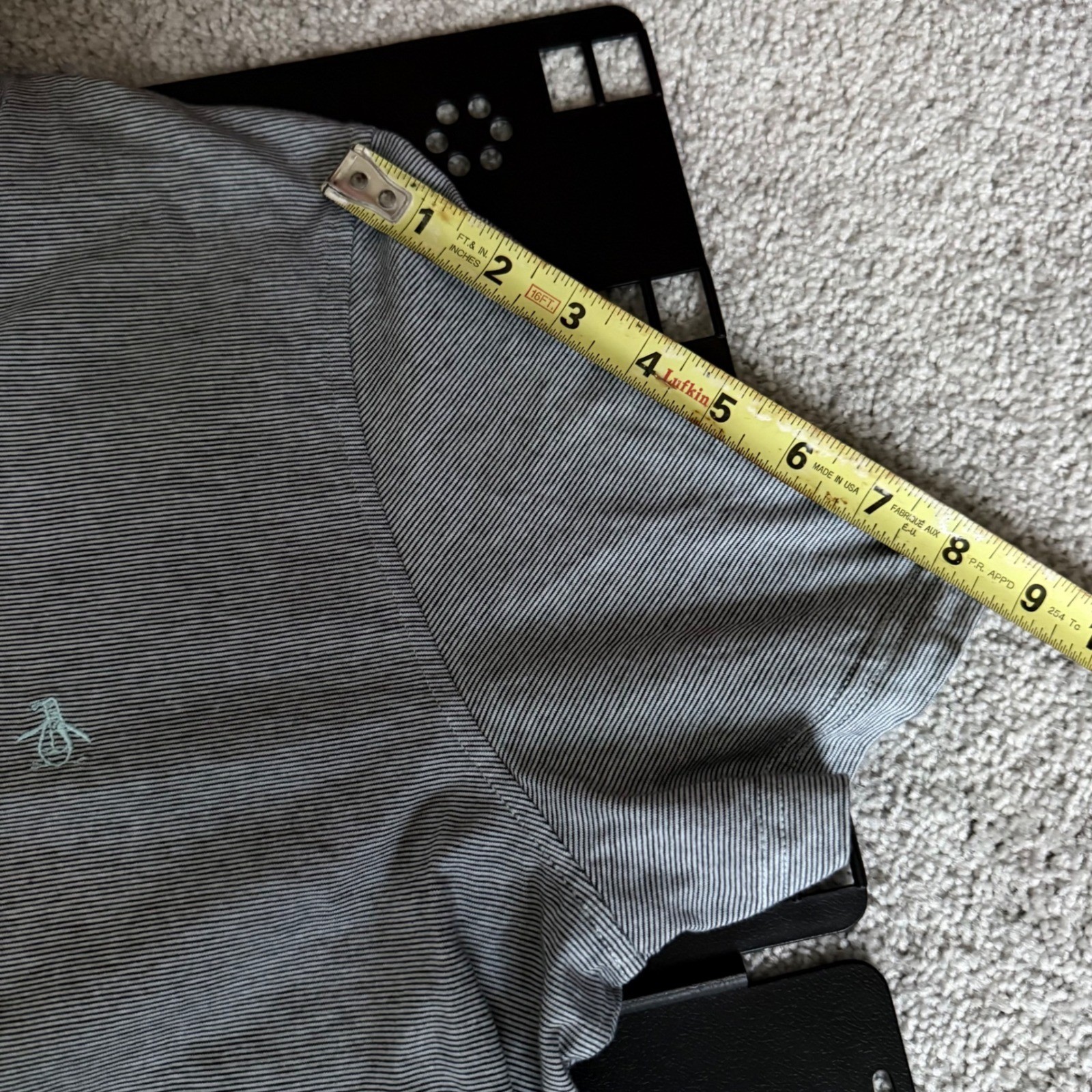 Original Penguin Heritage Slim Fit Polo Shirt Mens XL Grey Blue Micro Stripe image 8