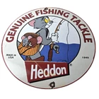 Vintage Heddon Fishing Lures Sign - Fish Tackle Lures Gas Ad Pump Porcelain Sign