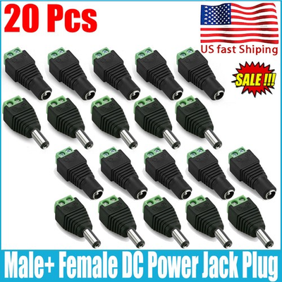 #ad #ad 20Pcs For CCTV Male Female 2.1x5.5mm DC Power Plug Jack Adapter Wire Connector $3.99
