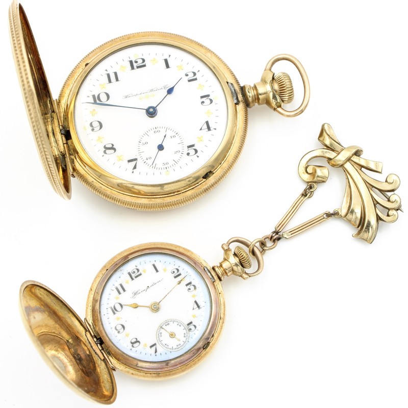Vintage Diadem Dueler Grand GF 17j Fancy PocketWatch Lot of 2 w Brooch #WB5421-2