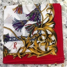 MAN HANDKERCHIEF RED GOLD BAROQUE GEOMETRIC VTG COTTON POCKET ART SQUARE 18  M49
