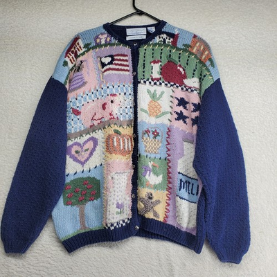 #ad Signatures Northern Isles Hand Knitted Cardigan Sweater 2XL Farm Americana Pig $31.44