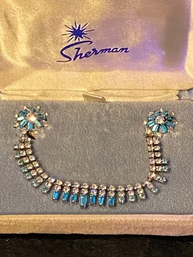 Sherman Vintage Costume Jewelry Set Earrings and Necklace In Original Gift Box