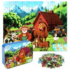 Puzzles for Kids Ages 4-6, Farm 60 Piece Puzzles for Kids Ages 3-5 w/ Metal Box