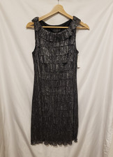 Connected Apparel Sleeveless Shimmer Tiered Dress Sz 6 Black Silver Pullover