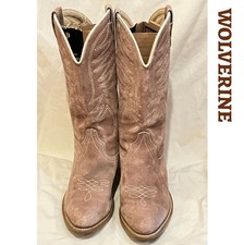 Rare Vintage Womens Wolverine Cowboy Boots, beige tan suede, size 9M