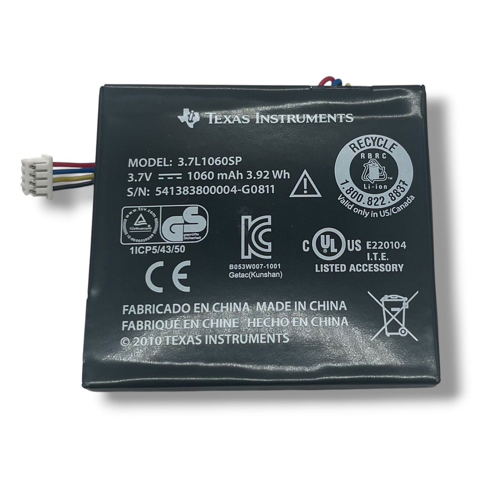 Texas Instruments 3.7L1060SP Li-ion Battery 3.7V 1060mAh 3.92Wh 4-Wire Connector