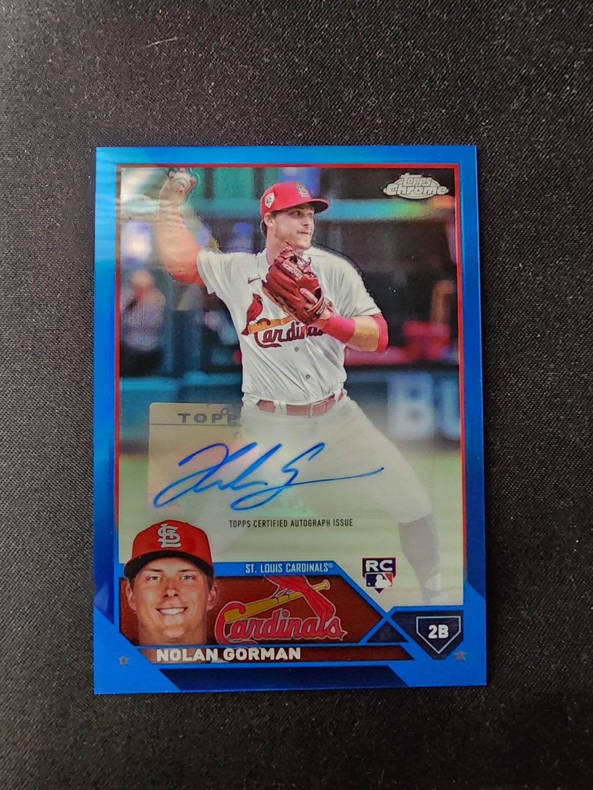 2023 Topps Chrome Update- Autographs Nolan Gorman #AC-NG Blue Refractor /150