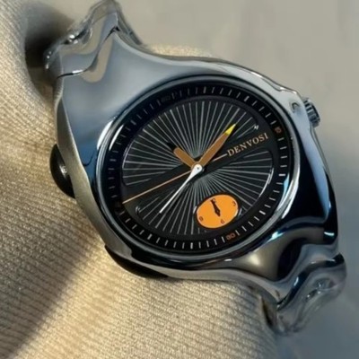 Mens Unique Oval Quartz Watch Twisted Case Medieval Leaf Design Stainless Steel