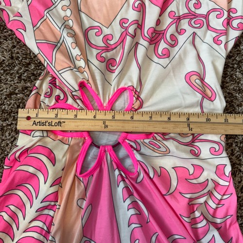Legs Avenue Go Go Girl Adult Costume Outfit Hippie Dress Pink Cut-Out Flower M/L - Picture 13 of 19