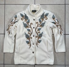 Womens Bob Mackie Wearable Art Embroidered White Fleece Jacket more S-M
