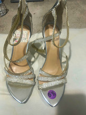 Women  s Silver Rhinestone Strappy Ankle Strap Sandals Buckle Adjustable 6.5