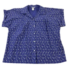Blair Floral Short Sleeve Camp Button Shirt Top Purple 50/50 Size Large New 9462