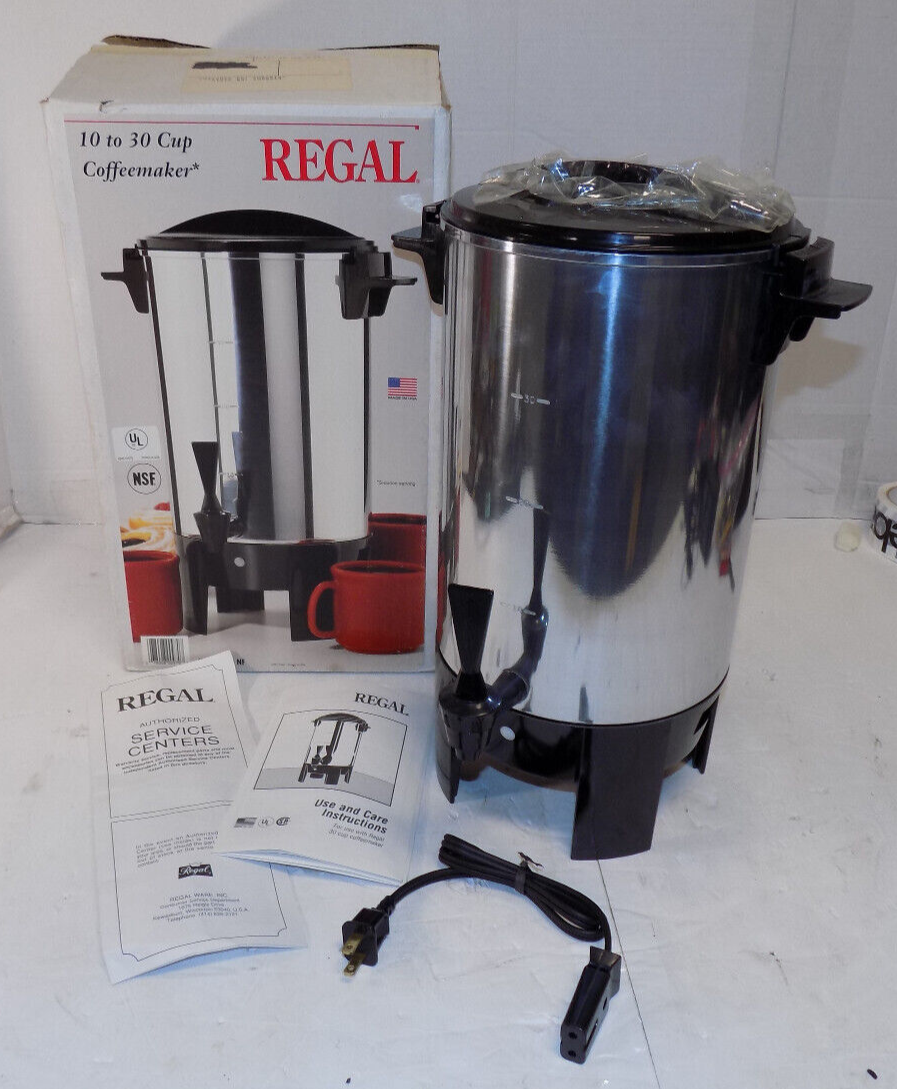 Regal 10-30 Cup Electric Percolator Coffeemaker K7030 Chrome Metal OPEN BOX  NEW