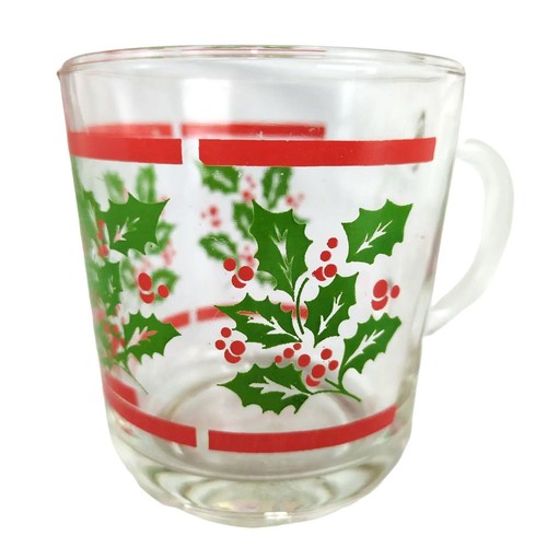Juego de 4 tazas vintage de vidrio templado de acebo navideño Durax vacaciones en Argentina - Imagen 3 de 9