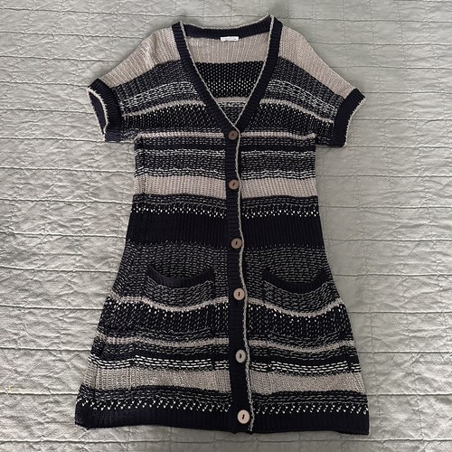Oscar De La Renta Stripped Silk Metallic Knitted Cardigan - Picture 5 of 9