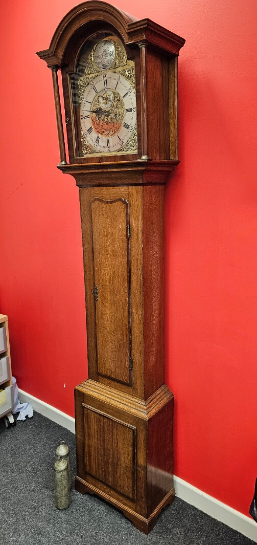 Vintage Oak Longcase Brass Face Grandfather Clock (Spares/Repairs Only