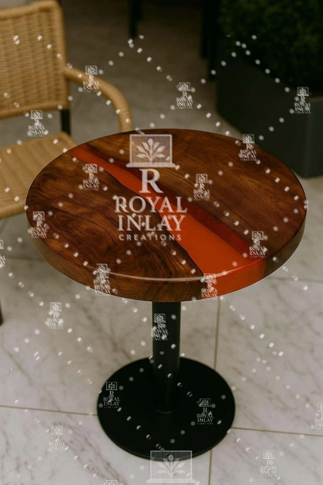 Modern Wood & Orange Epoxy Resin Table | Round River Side Table |HandmadeTable - Image 4 of 4