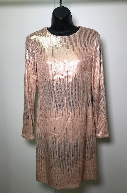 vince camuto long sleeve sequin dress Vince Camuto Women's Long Sleeve Sequin Jersey Minidress - White