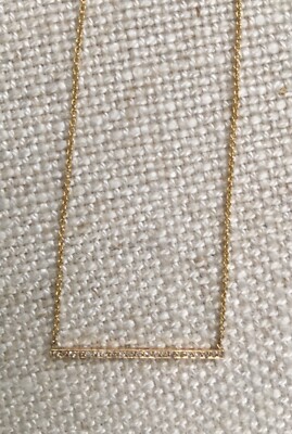 New Zoe Chicco 14K Pave Yellow Gold 1  Bar Necklace with 17  Chain-MSRP $795