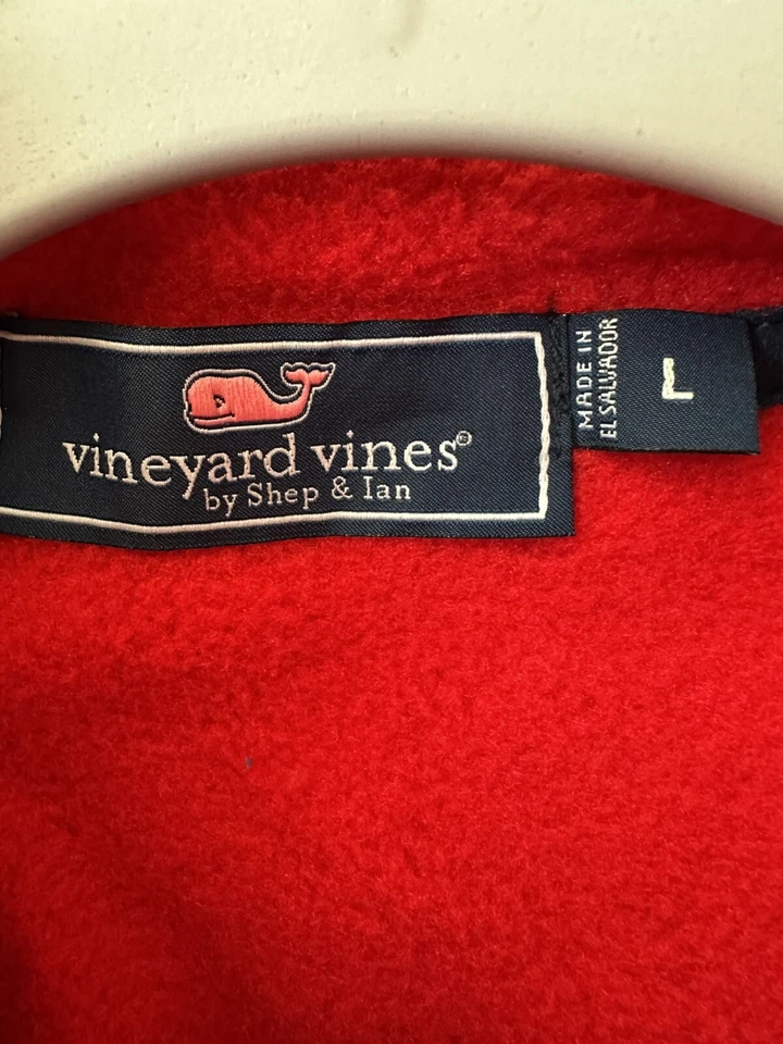VINEYARD VINES BOYS FLEECE  PULLOVER JACKET RED NAVY TRIM SZ LG 14 WORN One Time - Image 3 of 4