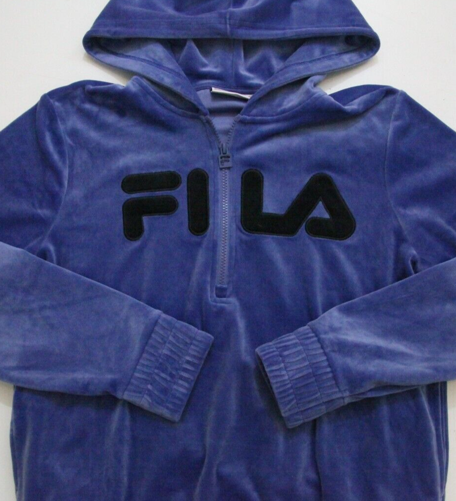 FILA Felpa donna blu velluto con cappuccio taglia media 1 2 zip pullover davanti WS190