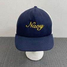 Vintage US Navy Script Snapback Hat Mens Adjustable Navy Blue Barker Specialty