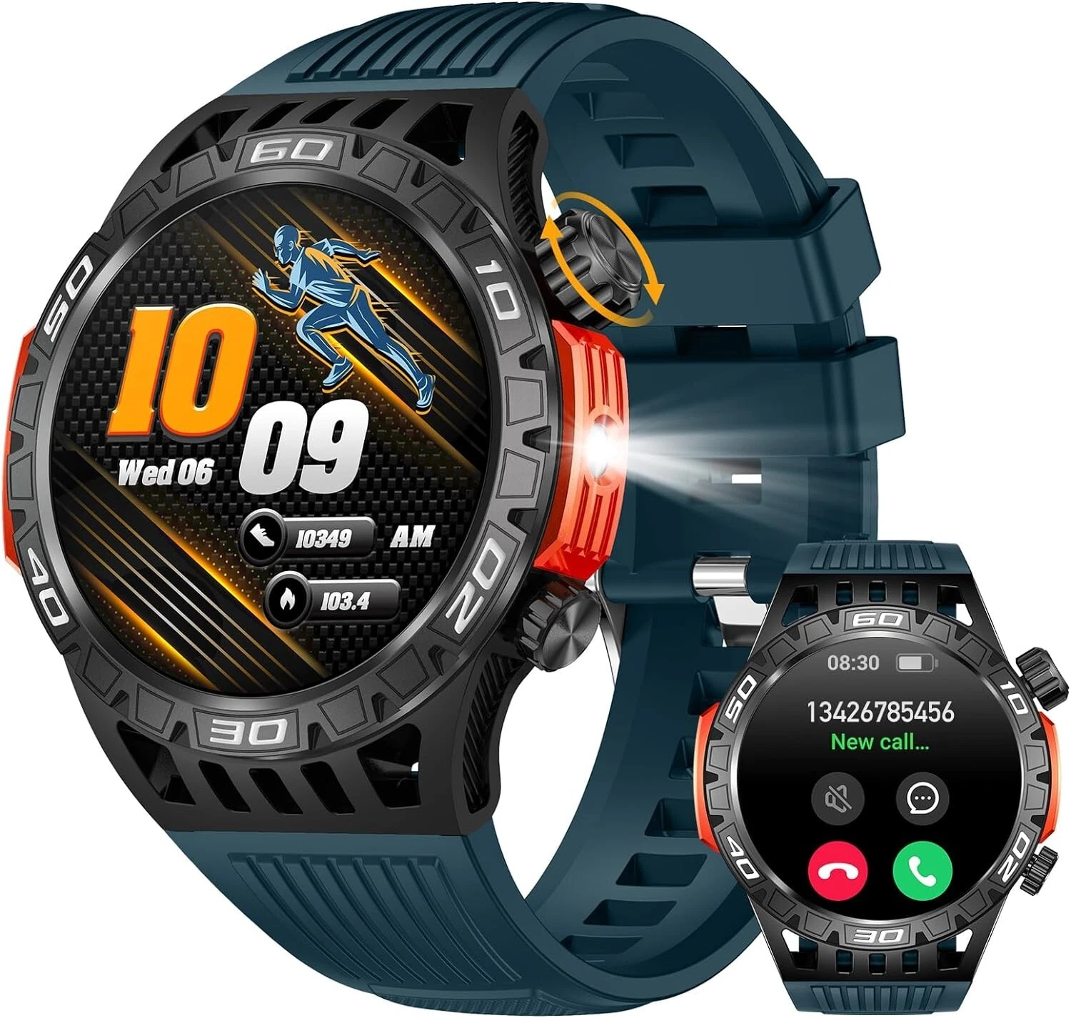 Military Smart Watch 1.46" Screen 110 Sports Mode Health Monitoring Flashlight