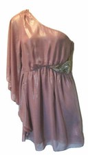MATERIAL GIRL One Shoulder Batwing Dress Size 3 Metallic Shiny Pink Fairy Grunge