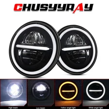 Fit Jeep Wrangler JK LJ TJ CJ Pair 7" Inch Round LED Headlights Halo Angel Eyes