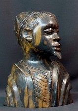 C Art Africain 1930 statue buste Homme ébène massif bicolore 2.8kg26cm très déco