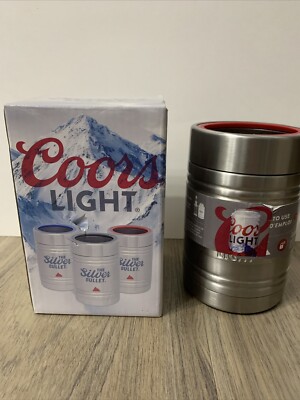 Coors Light Silver Bullet Beer Can Koozie Coozie Stainless Steel Red RARE NEW