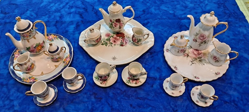 3 miniature china tea sets vintage