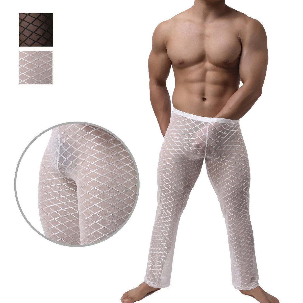 Men s Sexy Lingerie See Through Lounge Pants Thermal Mesh Sheer Pajama US