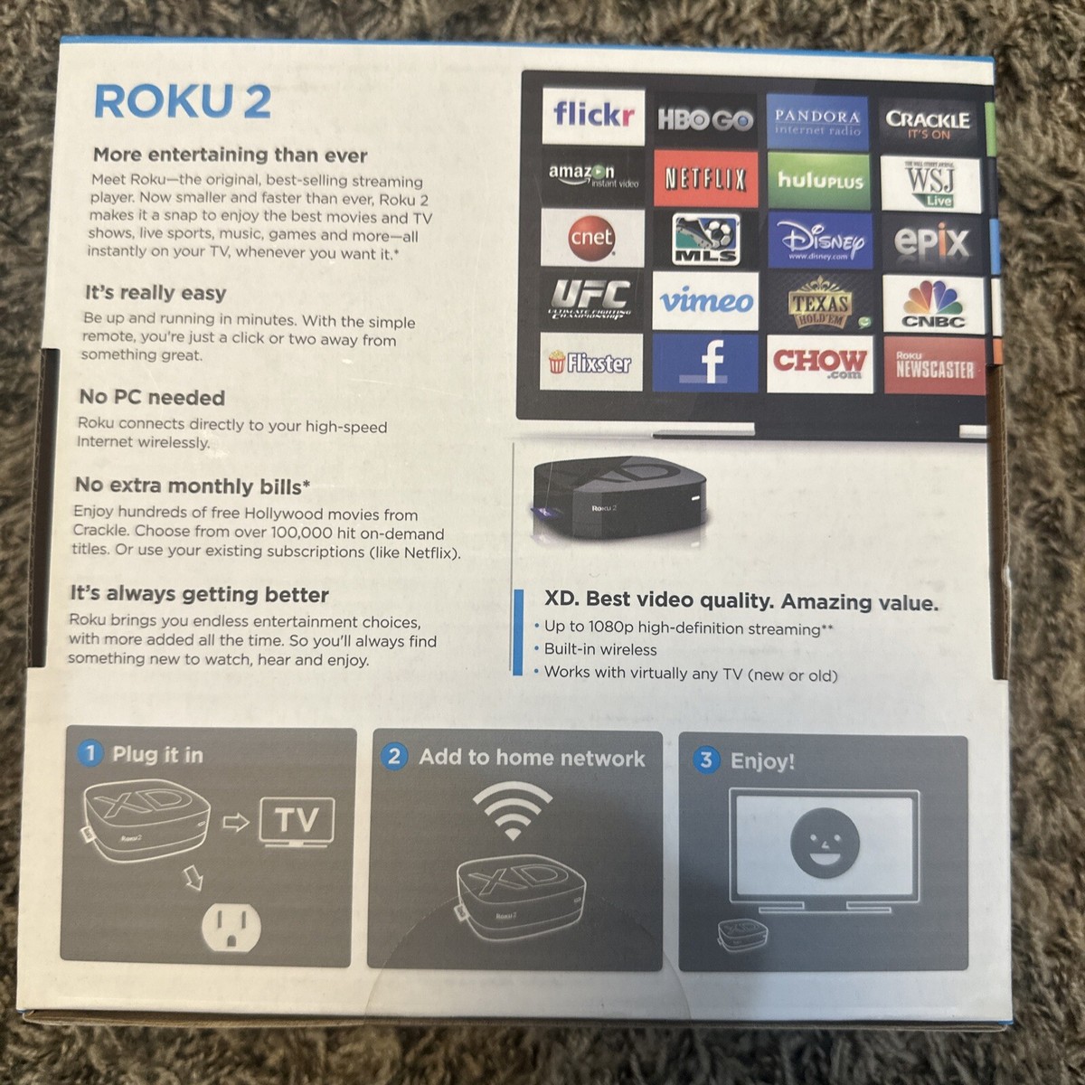 Roku 2 XD 2nd Generation Media Streamer 3050R 1080p HD/ W