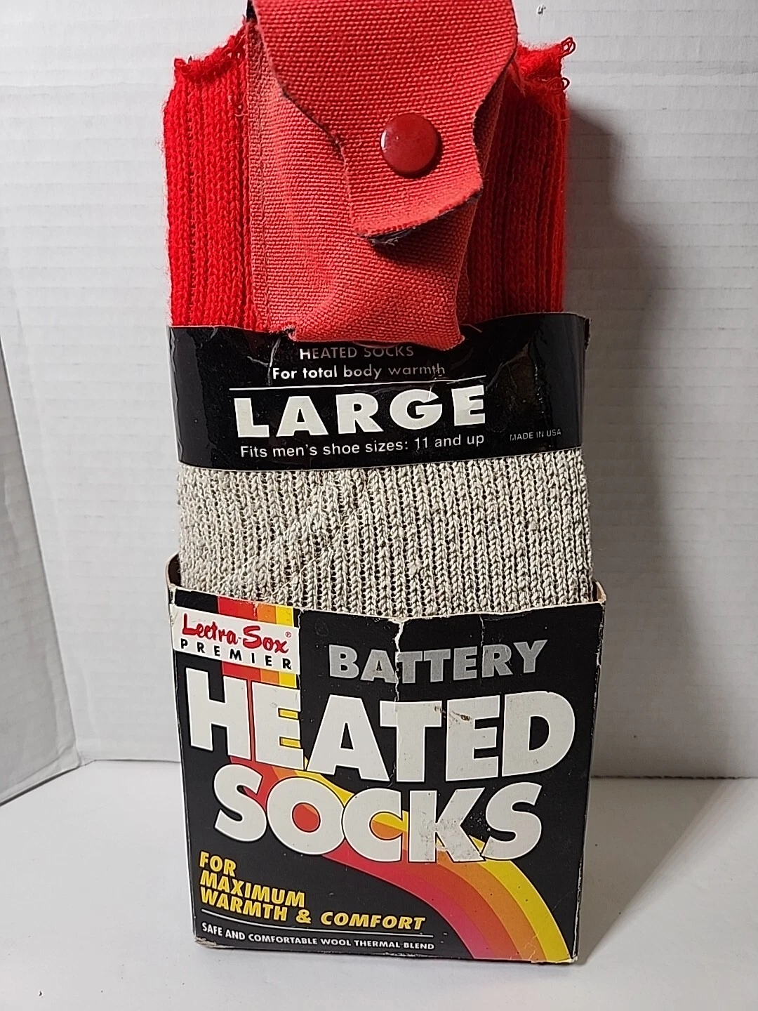 NEW~Men's~Lectra-Sox Premier~Battery Heated Socks~Size Large~Red/Gray~Winter