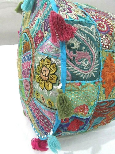 Khambadiya Floral Patchwork Round Bean Bag Pouf Ottoman Pouffe Cover Seat Stool - Picture 83 of 90