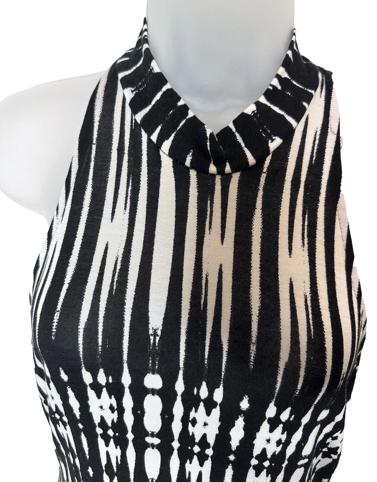 Venus Women's High Neck Sleeveless Halter Maxi Dress Back Cutout Black White M - Image 3 of 4